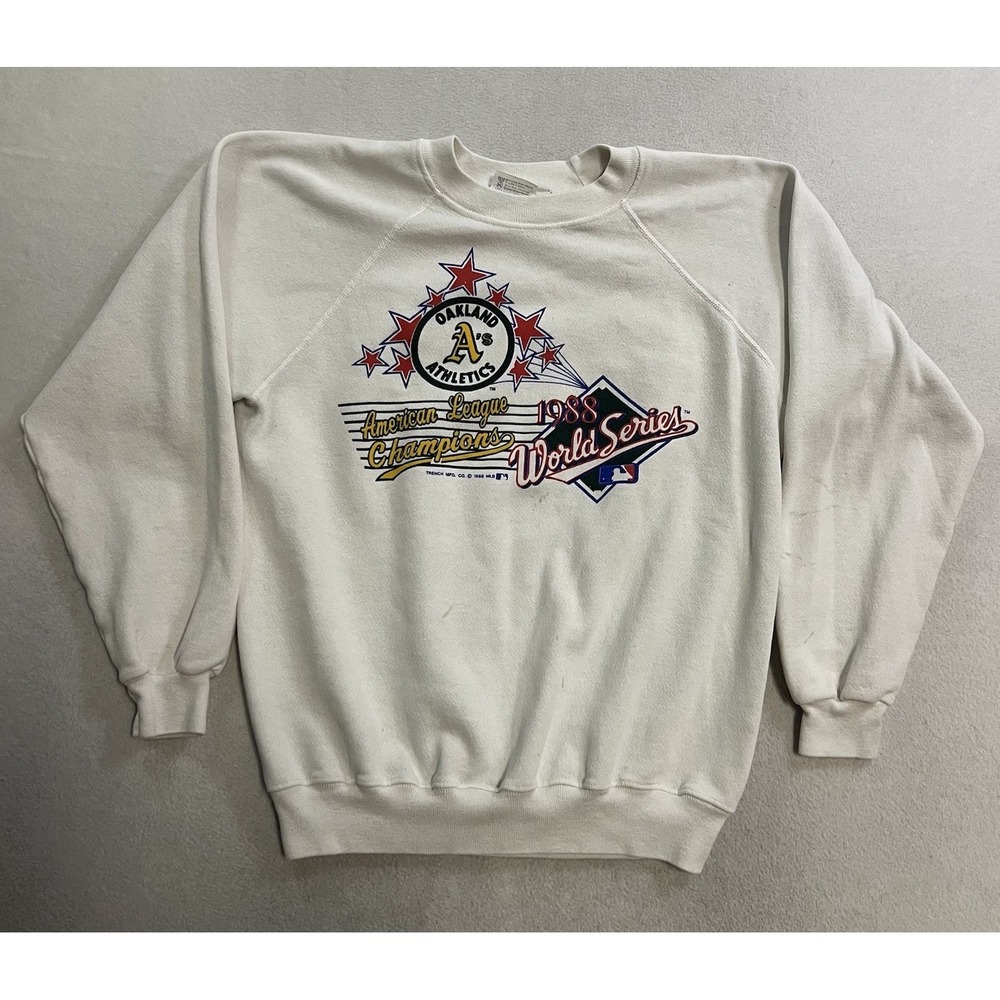 Vintage 1988 Oakland A's World Series Sweatshirt Adult Size Large White 80's